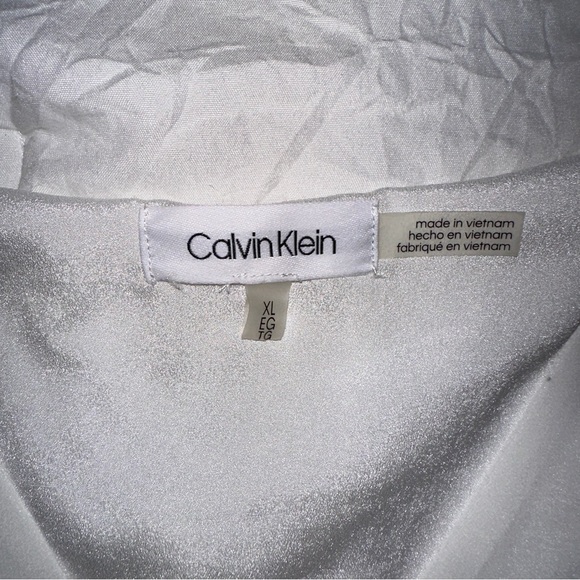 Calvin Klein | V Neck Button Down Short Cap Ruffle Sleeves Sheer Lined Blouse - Picture 6 of 11